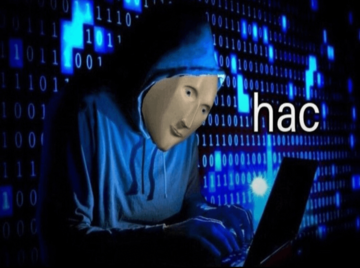 meme man, hooded, "hac"